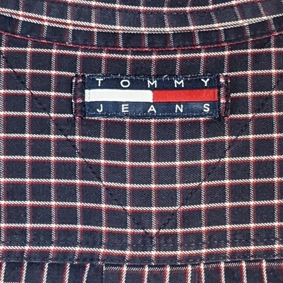 VTG Tommy Hilfiger Checker Pattern Long Sleeve Button Front Shirt EUC Flag SZ XL - Picture 5 of 10
